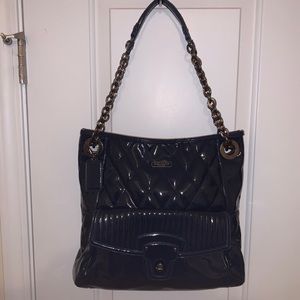 Navy Quilted Shiny Shoulder Coach Bag